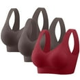 thumbnail image 1 of SYMOID Womens Red Wireless Sports Bra 3 Pack - Nylon Spandex Racerback, Plus Size (M-5XL) with Molded Cups for Yoga, Light Gym & Daily Loungewear,Size 3XL, 1 of 9