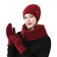 thumbnail image 1 of SYMOID Womens Red Wool Winter 3-Piece Set - Knit Hat, Scarf & Touchscreen Gloves, Warm for Daily Commute/Outdoor Walks,Size Free Size, 1 of 3