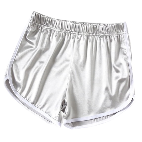 SYMOID Womens Satin Athletic Shorts High Waisted Gray, Shiny Workout Yoga Shorts with Tummy Control for Gym Running Casual Wear,Size S