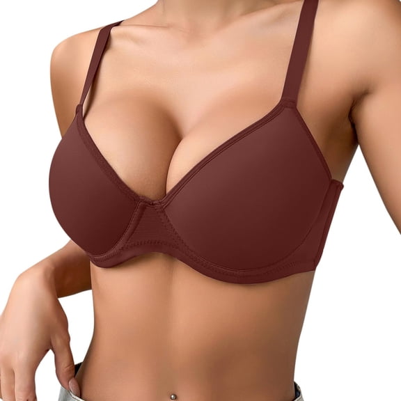 SYMOID Womens Seamless Full Coverage Underwire T-Shirt Bra Smooth Cup Adjustable Straps Everyday Basic Bra Brown,Size 85B