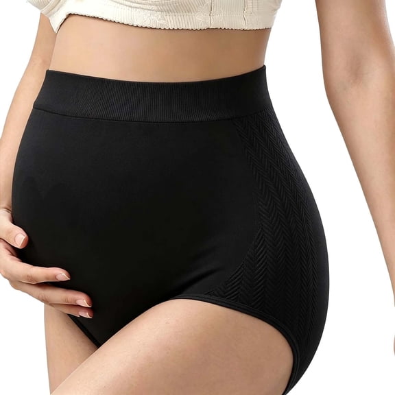 SYMOID Womens Seamless Maternity Panties, High Waist Over-the-Belly Pregnancy Underwear, Soft Breathable Stretchy Postpartum Briefs,Size L