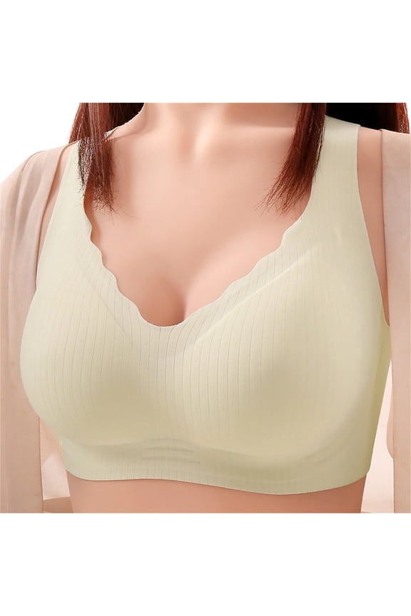 Womens Seamless Ribbed Soft Bralette Wireless Comfort Bra V-Neck Lightly Padded Pullover Plus Size Gold,Size XL