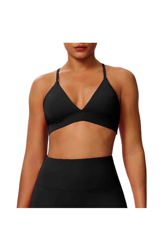 Womens Seamless Sports Bra V-Neck Cut Out Adjustable Straps Yoga Bra Nylon Spandex Activewear Top Black,Size M