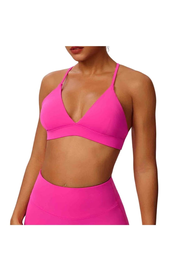 Womens Seamless Sports Bra V-Neck Yoga Top Adjustable Straps Cut Out Nylon Spandex Hot Pink,Size M