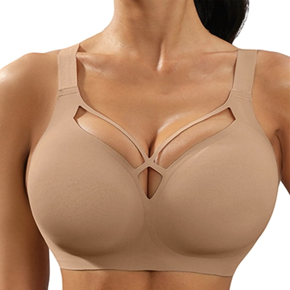 SYMOID Womens Seamless Wireless Bra Comfort Everyday Wear Crisscross Front Racerback Lounge Bra Khaki S-XXL,Size S