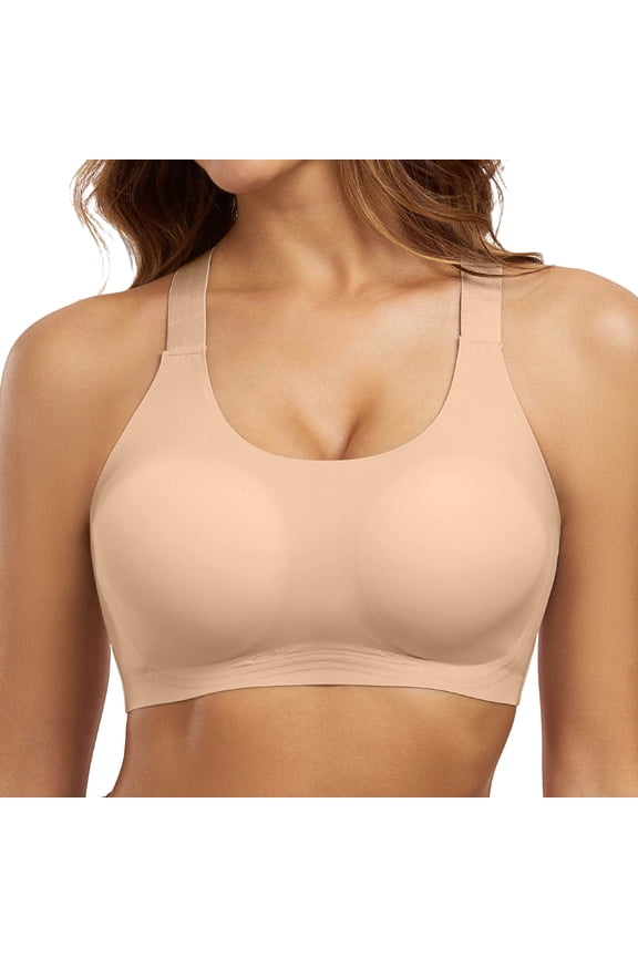 Womens Seamless Wireless Bra - Comfort Full Coverage T-Shirt Bra Padded Invisible Beige S-XXL,Size 2XL