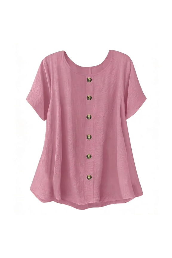 Womens Short Sleeve Top Blush Pink 100% Polyester Relaxed Fit A-Line Swing Hem Casual Wrinkle-Resistant Easy Care Tunic,Size XL