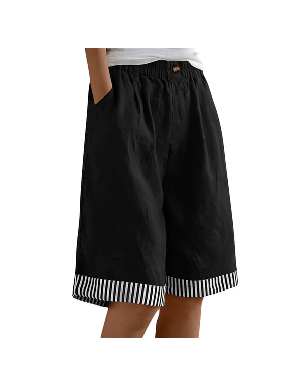 Womens Shorts High Waisted Cotton Wide Leg Elastic Waist Pull On Plus Size Lounge Summer Shorts with Pockets Black S-XXXL,Size 2XL