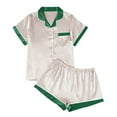 thumbnail image 1 of SYMOID Womens Silky Beige Pajama Set - Short Sleeve & Shorts, 100% Polyester Button Down with Contrast Trim, Inclusive Sizes S-XXL for Sleep & Lounging,Size L, 1 of 2