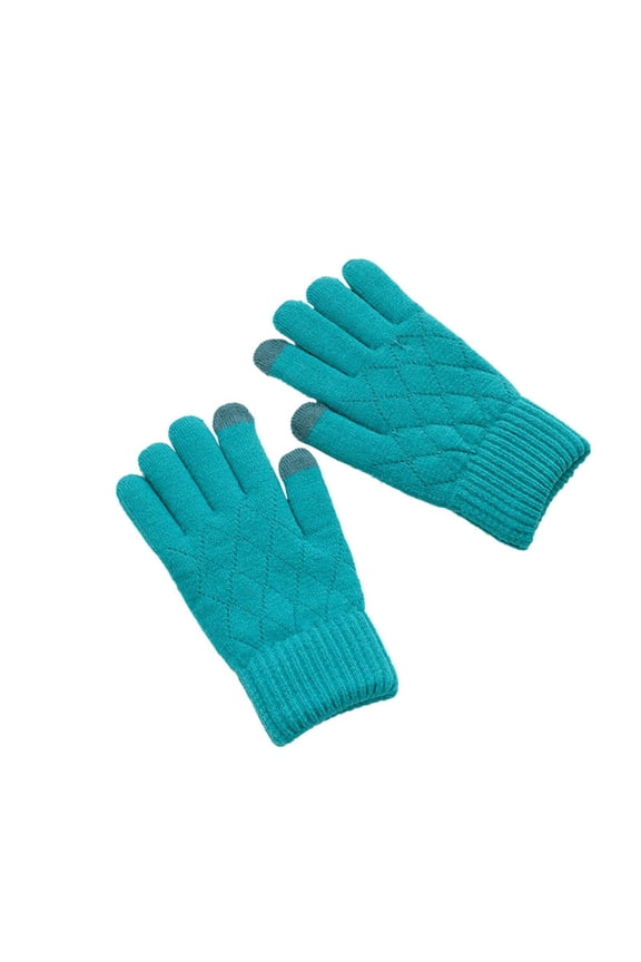Womens Sky Blue Touchscreen Gloves - 100% Acrylic Winter Knit Gloves with Diamond Pattern, Ribbed Cuffs, Free Size for Daily Use & Outdoor Activities, 1 Pair,Size Free Size