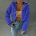 thumbnail image 1 of SYMOID Womens Soft Plush Faux Faux Fur Cropped Hooded Jacket - Full Zip, Casual Style, Blue, Size S-XXL for Spring & Fall,Size M, 1 of 9