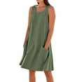 thumbnail image 1 of SYMOID Womens Solid Color Casual Sleeveless Cotton Linen Loose Fit A - Line Knee - Length Dress with Pockets,Army Green,Size S, 1 of 6