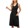 thumbnail image 1 of SYMOID Womens Solid Color Sleeveless V - Neck Casual Fashion Mid - Calf Dress with Pockets,Black,Size S, 1 of 8