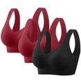 thumbnail image 1 of SYMOID Womens Sports Bras 3 Pack Wireless, Nylon Spandex Racerback Seamless, M to 5XL Plus Size Black, Great for Gym, Yoga & Everyday Wear,Size XL, 1 of 9