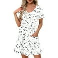 thumbnail image 1 of SYMOID Womens Spring & Summer Floral Print Short - sleeved V - neck Slim Casual Mini Shift Dress with Functional Pockets,White,Size 2XL, 1 of 7
