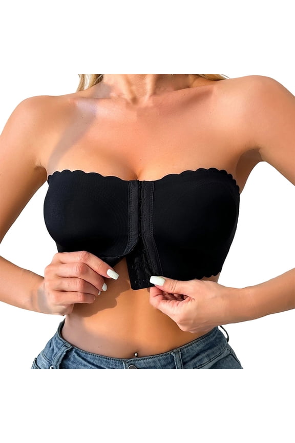 Womens Strapless Front Closure Bra Seamless Molded Cups Comfort Wireless Plus Size Black,Size L