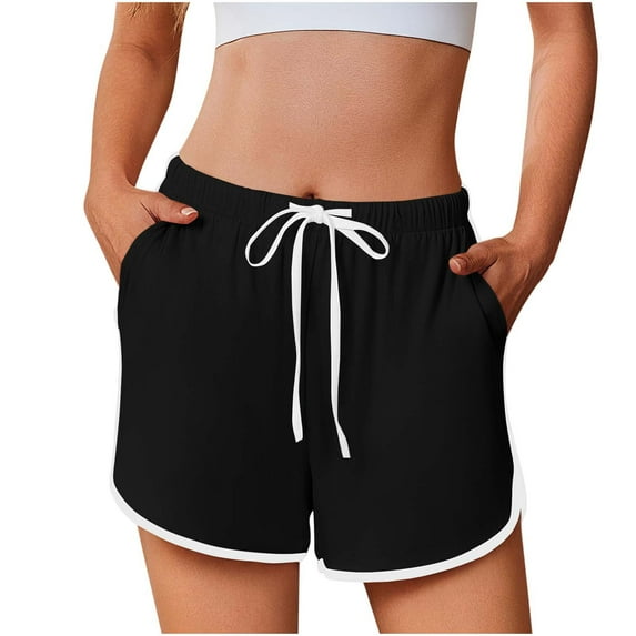 SYMOID Womens Stretchy Casual Shorts with Pockets - Elastic Waist Athletic Summer Shorts 95% Polyester 5% Spandex S-2XL,Black,Size S
