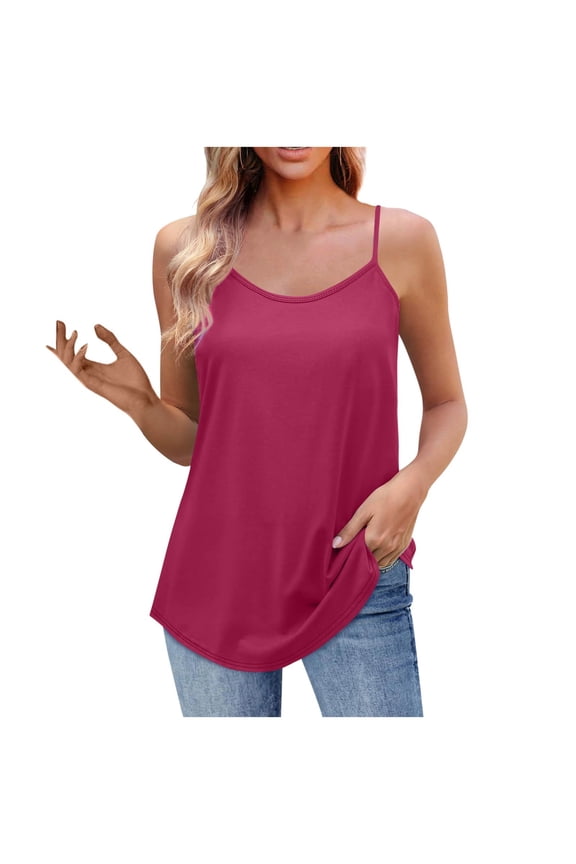 Womens Stretchy Flowy Tank Top Spaghetti Strap Scoop Neck Loose Fit Camisole Casual Basic Top Hot Pink,Size M