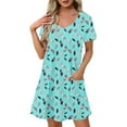 thumbnail image 1 of SYMOID Womens Summer Feather Print Short-sleeved V-neck Slim Casual Mini Shift Dress,Light Blue,Size S, 1 of 7