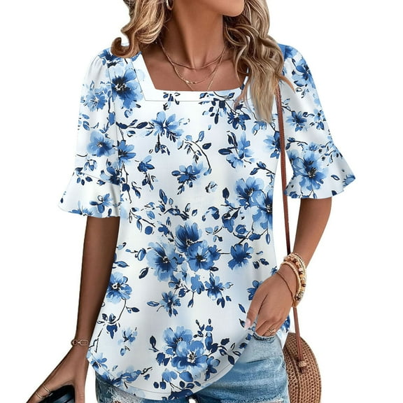 SYMOID Womens Summer Floral Casual Short Sleeve Blouse for Misses, Polyester Fabric,Multicolor,Size M