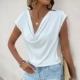 thumbnail image 1 of SYMOID Womens Summer Solid Color V Neck Embellished Rhinestones Casual Short Sleeve Top,White,Size L, 1 of 9