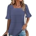 thumbnail image 1 of SYMOID Womens Summer Striped Casual Short Sleeve Blouse for Misses,Dark Blue,Size L, 1 of 6