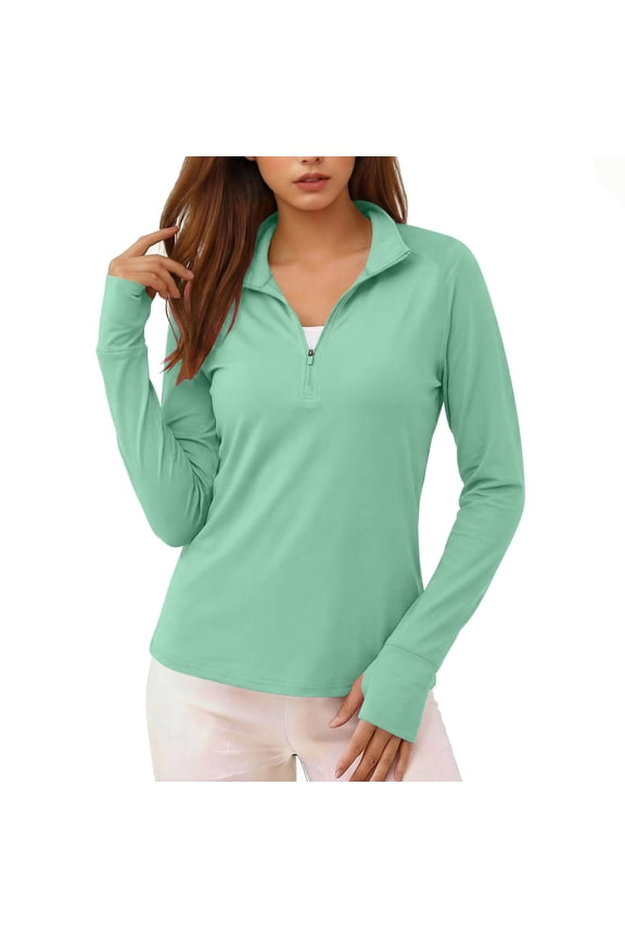 Womens UPF 50+ Active Shirt Quarter Zip Long Sleeve Sun Protection Top Quick Dry SPF Rashguard Moisture Wicking Hiking Athletic Pullover Green,Size M