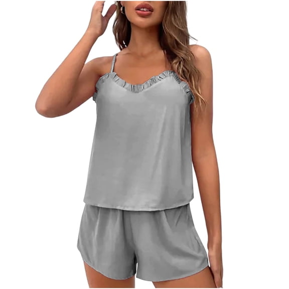 SYMOID Womens Ultra-Soft 2 Piece Stretch Loungewear Set - Gray Camisole & Shorts, Loose Fit, S-XXL for Home Lounging/Sleepwear,Size S
