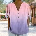 thumbnail image 1 of SYMOID Womens V - Neck Button Short Sleeve Tied Loose T - shirt for Misses, Casual and Fashionable,Pink,Size 2XL, 1 of 7