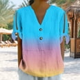 thumbnail image 1 of SYMOID Womens V - Neck Button Short Sleeve Tied Loose T - shirt for Misses, Casual and Fashionable,Sky Blue,Size S, 1 of 7