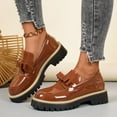 thumbnail image 1 of SYMOID Womens Vintage British Chunky Platform Loafers - Brown Patent Pu Bow Detail Comfortable Slip-on Shoes for Females,Size 36, 1 of 9