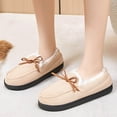 thumbnail image 1 of SYMOID Womens Warm Faux Faux Fur Lined Loafers - Beige Pu Upper with Bow Detail, Slip Resistant Rubber Outsole for indoor & Outdoor Casual Wear,Size 36, 1 of 6
