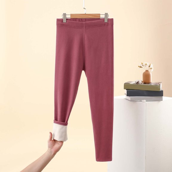 SYMOID Womens Watermelon Red Fleece Lined Leggings - Nylon Spandex Stretch, Elastic Waist, Skinny Ankle Fit - Warm for Fall Winter Casual Wear,Size XL