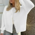 thumbnail image 1 of SYMOID Womens White Acrylic Cardigan - Soft Oversized, Balloon Sleeves, Button-Front Crew Neck, Ribbed Cuffs (S-XL),Size L, 1 of 7