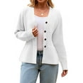 thumbnail image 1 of SYMOID Womens White Acrylic Cardigan - V-Neck Waist-Defined, Single-Breasted Button, Hip-Length S-XXL for Spring/Fall Casual & Office Layering,Size S, 1 of 8