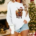 thumbnail image 1 of SYMOID Womens White Christmas Highland Cow Sweatshirt - Festive Oversized Loose Fit Long Sleeve 100% Polyester Machine Washable Santa Hat Graphic,Size M, 1 of 6