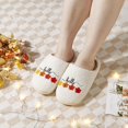 thumbnail image 1 of SYMOID Womens White Pl-Sh Mule Slippers, 100% Polyester Embroidered Hello & Maple Leaf, Cozy Warm Open-Back House Slippers for Fall Winter, Sizes 37-43,Size 37, 1 of 9