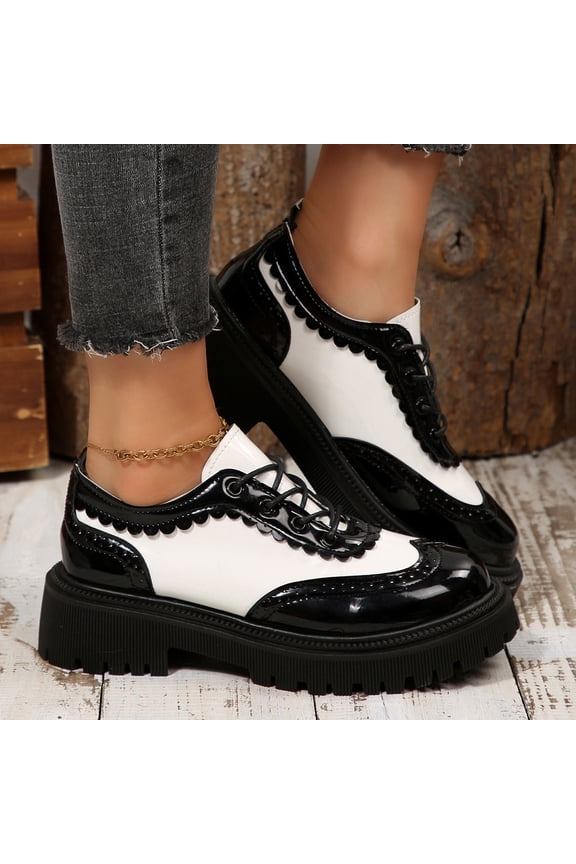 Womens White Vintage British Platform Brogue Shoes - Pu Lace-Up Comfortable Chunky Sole Water-Resistant Retro-Modern Size Us 5.5-9,Size 38