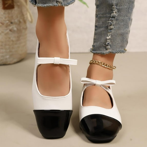 SYMOID Womens White Vintage Mary Jane Flats - Pu Faux Leather Bow/Buckle Strap All-Day Comfort Square/Round Toe Shoes (Us 5.5-11),Size 38