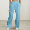 thumbnail image 1 of SYMOID Womens Wide Leg High Waisted Pants - Soft Stretch Polyester Spandex, Elastic Waistband, Side Pockets - Light Blue,Size L, 1 of 8