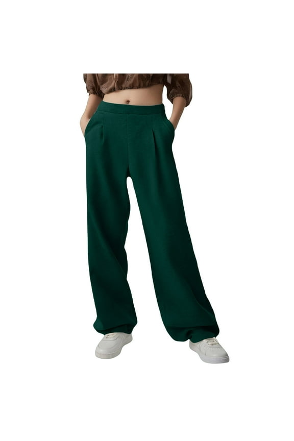 Womens Wide Leg Pants Elastic Waist Pleated Front Deep Pockets Soft Stretchy Polyester Spandex Army Green,Size S