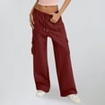 thumbnail image 1 of SYMOID Womens Wine Cargo Wide Leg Pants with Multiple Pockets, Drawstring Waist, 100% Polyester - Trendy Comfortable Durable Casual Loungewear,Size M, 1 of 5