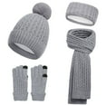 thumbnail image 1 of SYMOID Womens Winter 4-in-1 Wool Knit Set - Gray, Warm Accessory with Pom Pom Beanie, Touchscreen Gloves, Scarf & Headband for Women,Size Free Size, 1 of 2