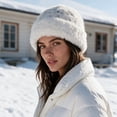 thumbnail image 1 of SYMOID Womens Winter Bucket Hat - Speckled Fuzzy Plush Beanie, Stretchy Warm Knit Cap for Cold Weather, White Hats,Size Free Size, 1 of 5