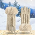 thumbnail image 1 of SYMOID Womens Winter Cable Knit Gloves - Polyester Warm Gloves with Faux Faux Fur Cuff, One Size Fits Most Beige Gloves for Women Autumn Winter,Size Free Size, 1 of 8