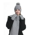 thumbnail image 1 of SYMOID Womens Winter Wool Knitted 3-Piece Set: Gray Beanie Scarf Gloves, Pom Pom, Ribbed Cuff, Free Size Fits Adults, Warm Cold Weather Accessory,Size Free Size, 1 of 5