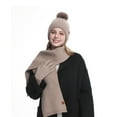 thumbnail image 1 of SYMOID Womens Winter Wool Knitted 3-Piece Set: Khaki Beanie Scarf Gloves, Pom Pom Detail, Ribbed Cuff, Free Size for Adults, Warm Cold Weather Accessory,Size Free Size, 1 of 5