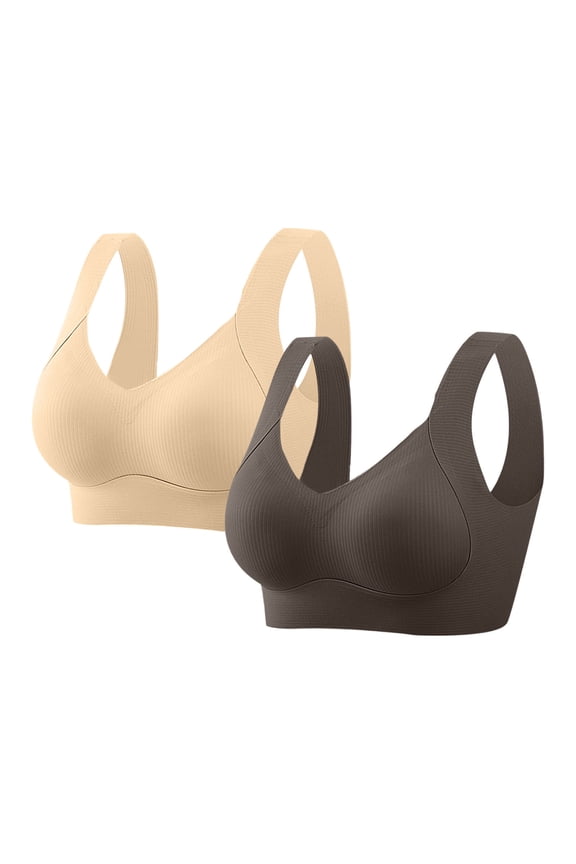 Womens Wireless Sports Bra 2-Pack, Coffee Color, M to 5XL Plus Size, Seamless Low Impact with Wide Shoulder Straps for Daily Wear/Yoga/Lounging,Size XL