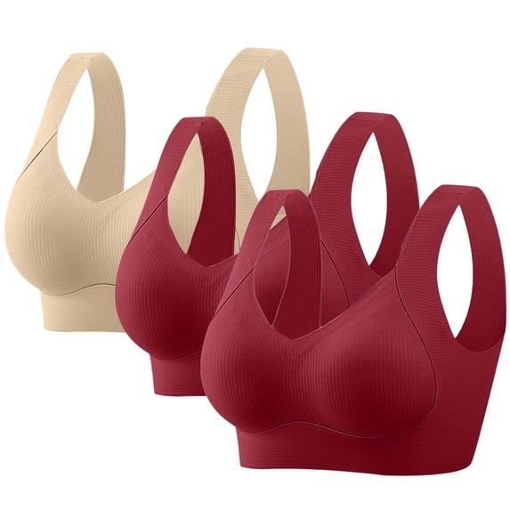 SYMOID Womens Wireless Sports Bras 3 Pack, Nylon Spandex Racerback Seamless, M to 5XL Plus Size Khaki, Suitable for Workout, Lounge & Daily Wear,Size L