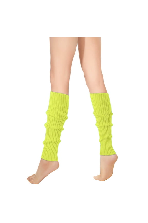 Womens Yellow Acrylic Leg Warmers - Soft Ribbed Knit, Non-Slip, One Size Fits Most, Machine Washable for Dance, Casual Wear & Cool Weather Days,Size Free Size